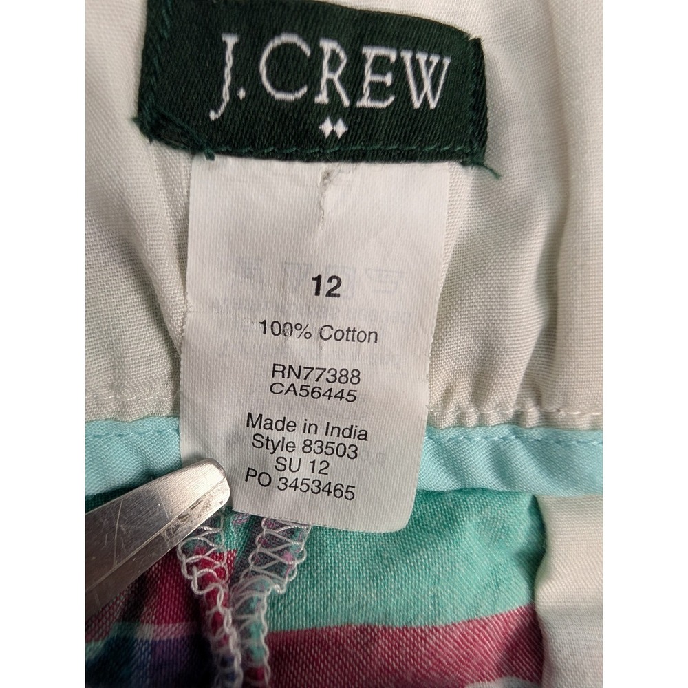 J.Crew Mini Skirt 12 Patchwork Plaid Madras Navy Multicolor Cotton Pocket - Picture 2 of 10